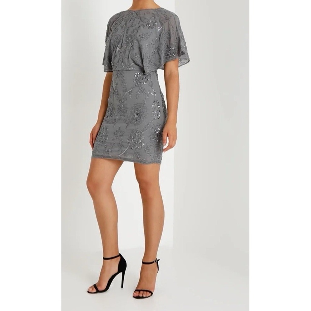 Molly Bracken Women Size Large Beaded Sequin Woven Mini Dress Dark Gray - Picture 2 of 13
